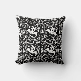 Ikat Floral Damask - Schwarz und Weiß Kissen