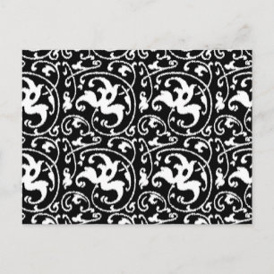 Ikat Floral Damask - Schwarz und Weiß Postkarte