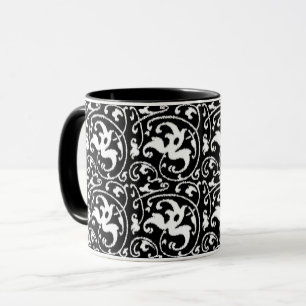 Ikat Floral Damask - Schwarz und Weiß Tasse