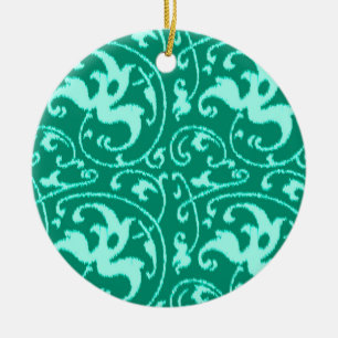 Ikat Floral Damask - Türkis und Aqua Keramikornament