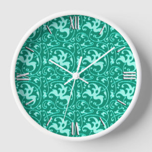 Ikat Floral Damask - Turquoise and Aqua Wanduhr