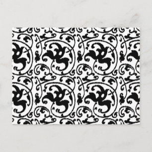 Ikat Floral Damask - Weiß und Schwarz Postkarte