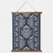 Ikat floral Muster Weiß Pink Blau Wandteppich Mit Holzrahmen (Vorderseite)