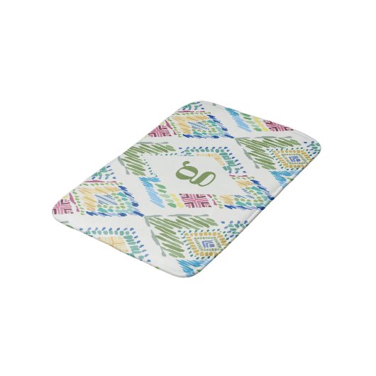 Ikat Floral Nahtloses Muster Badematte (Schrägansicht)