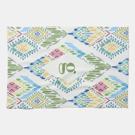 Ikat Floral Nahtloses Muster Geschirrtuch (Horizontal)