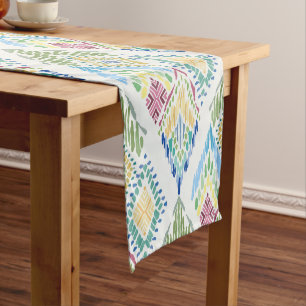 Ikat Floral Nahtloses Muster Kurzer Tischläufer