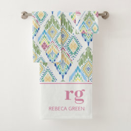 Ikat Floral Nahtloses Muster Modernes Monogramm Badhandtuch Set