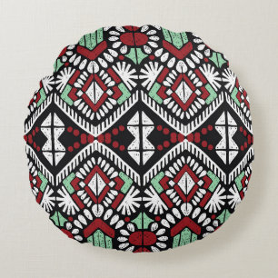 Ikat geometric folklore ornament. Tribal ethnic vi Rundes Kissen