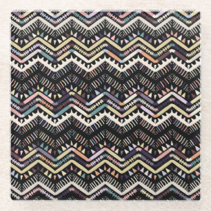 Ikat geometrische Folklore, Stammes Aztec-Muster. Glasuntersetzer