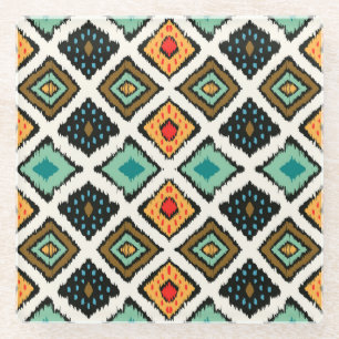 Ikat geometrische, Folklore Stammesstruktur. Glasuntersetzer