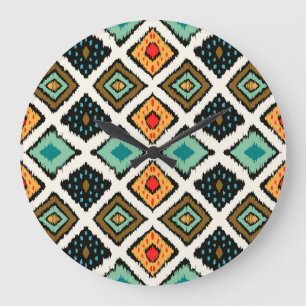 Ikat geometrische, Folklore Stammesstruktur. Große Wanduhr