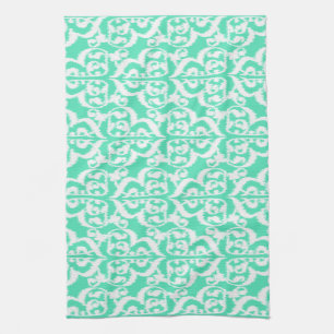 Ikat Maurische Damaske - Aqua und Weiß Geschirrtuch
