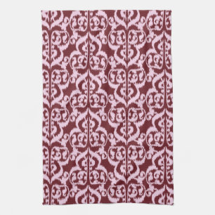 Ikat Maurische Damaske - bordeauxrot und rosa Küchentuch
