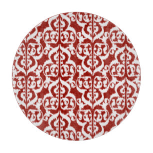 Ikat Maurische Damaske - dunkelrot und weiß Schneidebrett