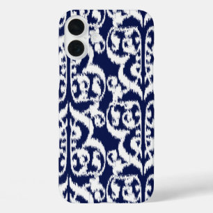 Ikat Maurische Damaske - Indigo und Weiß iPhone 16 Plus Hülle
