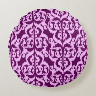 Ikat maurischer Damast - lila und Orchidee Rundes Kissen
