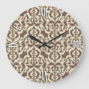 Ikat-Moorischer Damast - beige und taupe Große Wanduhr