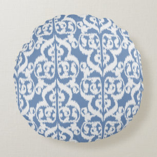 Ikat-Moorischer Damast - himmelblau und weiß Rundes Kissen