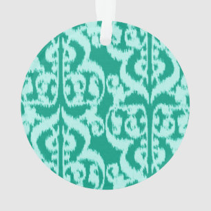 Ikat-Moorischer Damast - Pfau und Aquamarin Ornament