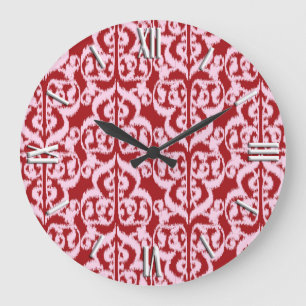 Ikat Moorish Damask - dark red and pink Große Wanduhr