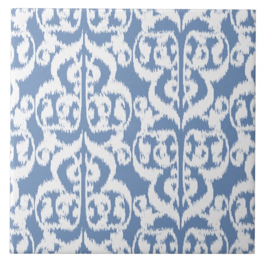 Ikat Moorish Damask - Himmelblau und weiß Fliese (Vorderseite)