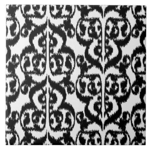 Ikat Moorish Damask - Schwarzweiß Fliese