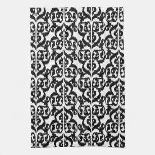 Ikat Moorish Damask - Schwarzweiß Küchentuch