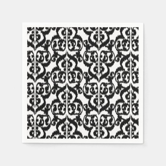 Ikat Moorish Damask - Schwarzweiß Serviette (Vorderseite)