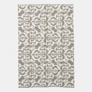 Ikat Moorish Damask - taubbraun und weiß Küchentuch