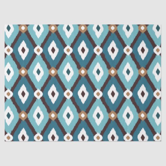 Ikat-Muster Aquamarin und braun Seidenpapier (Vorderseite)
