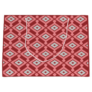 Ikat-Muster - Burgund, Grau und Koralle Große Geschenktüte