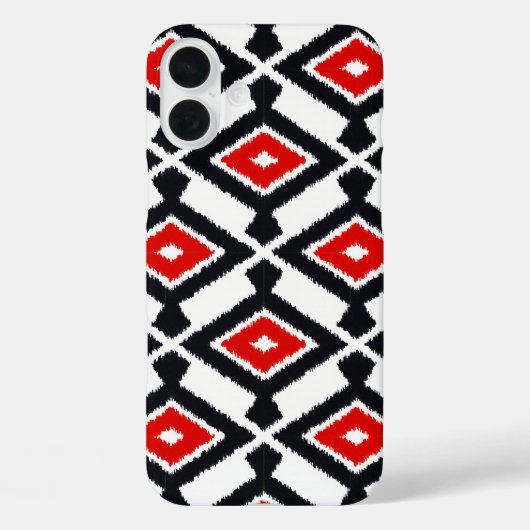 Ikat-Muster - Dunkelrot, Schwarz und Weiß Case-Mate iPhone Hülle (Rückseite)