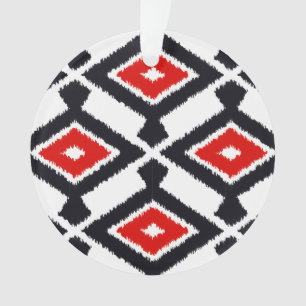 Ikat-Muster - Dunkelrot, Schwarz und Weiß Ornament