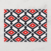 Ikat Muster - Dunkelrot, Schwarz und Weiß
