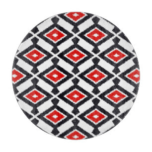 Ikat-Muster - Dunkelrot, Schwarz und Weiß Schneidebrett
