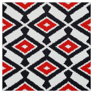 Ikat Muster - dunkelrot, Schwarzweiss Stoff
