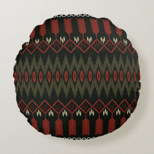 Ikat-Muster: Geometrisches ethnisches Ornament Rundes Kissen