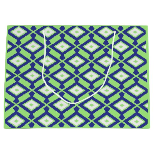 Ikat-Muster - Grün, Indigoblau und Weiß Große Geschenktüte (Vorderseite)