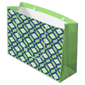 Ikat-Muster - Grün, Indigoblau und Weiß Große Geschenktüte (Rückseite Schrägansicht)