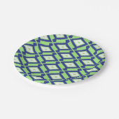 Ikat-Muster - Grün, Indigoblau und Weiß Pappteller (Schrägansicht)