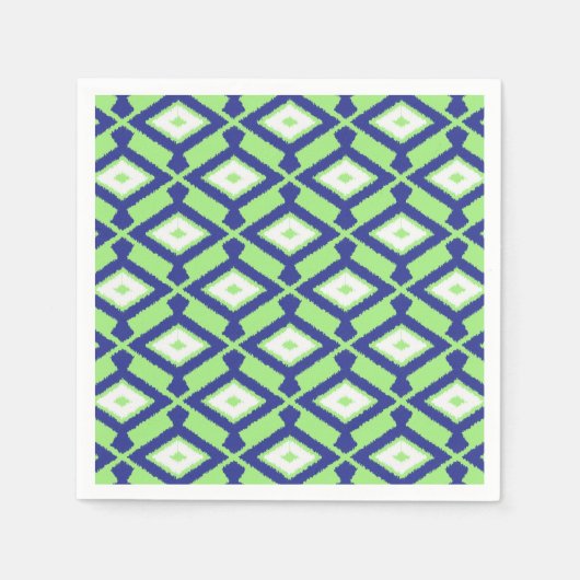 Ikat-Muster - Grün, Indigoblau und Weiß Serviette (Vorderseite)