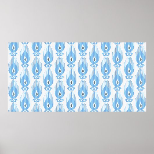 Ikat-Muster in blau und weiß Poster (Vorne)