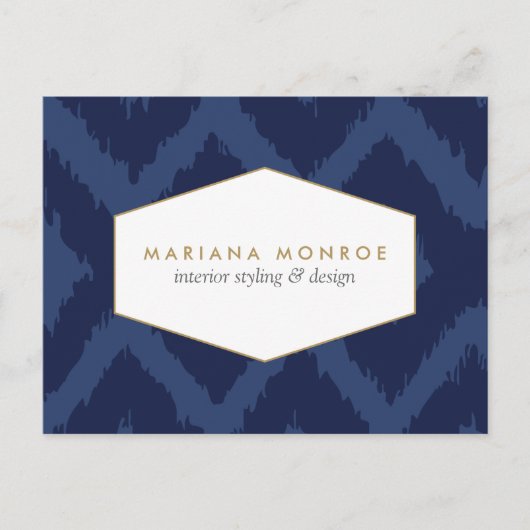 Ikat-Muster in Blue Designer Postcard Postkarte (Vorderseite)