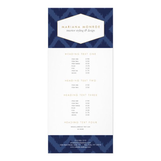 Ikat-Muster in der Blue Designer-Rackkarte Werbekarte (Vorne)