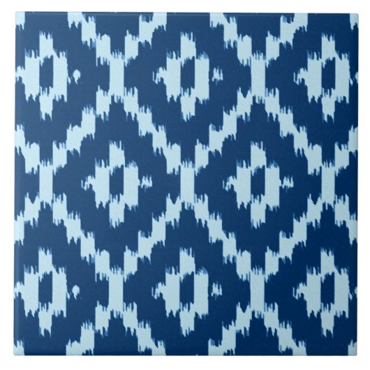 Ikat-Muster - Indigofisch und hellblau Fliese (Vorderseite)