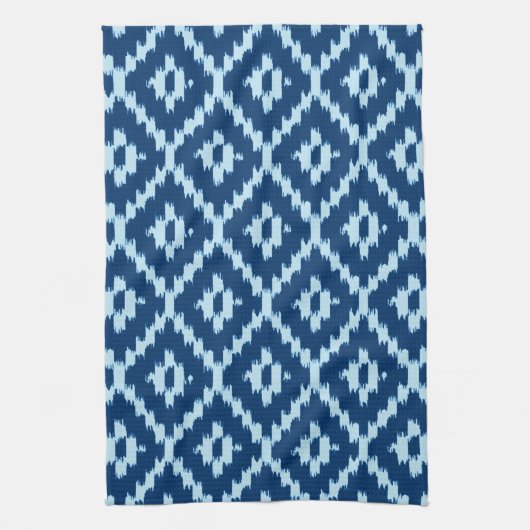 Ikat-Muster - Indigofisch und hellblau Handtuch (Vertikal)