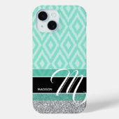 Ikat Muster mit Monogramm - aquamarin grün schwarz Case-Mate iPhone Hülle (Rückseite)