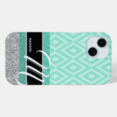 Ikat Muster mit Monogramm - aquamarin grün schwarz Case-Mate iPhone Hülle (Rückseite (Horizontal))
