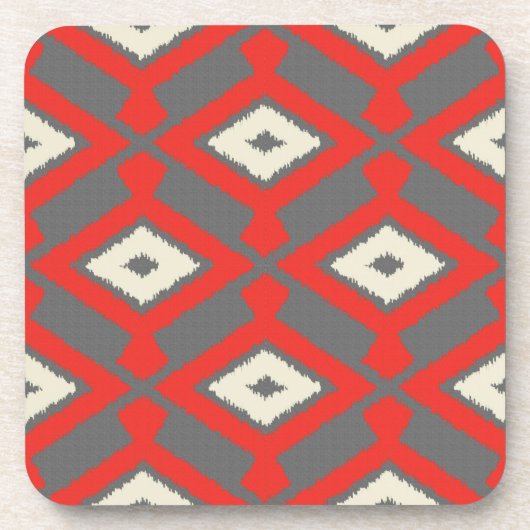 Ikat Muster - Rot, Grau und Beige Getränkeuntersetzer (Vorderseite)