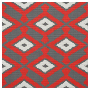 Ikat Muster - Rot, Grau und Beige Stoff